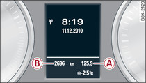 Instrument cluster: Time, date, trip recorder and overall mileage recorder